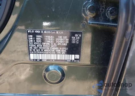 2016 Honda Hr-V Ex from USA, damaged, VIN 3CZRU6H5XGM742356